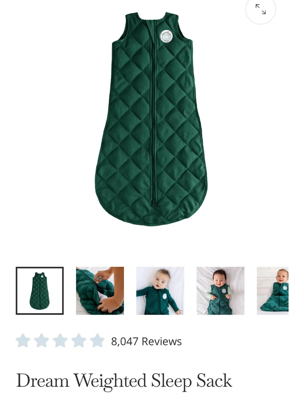 Dreamland Baby 6-12m Weighted Sleep Sack - Forest Green - 1.0 TOG - Picture 3 of 9